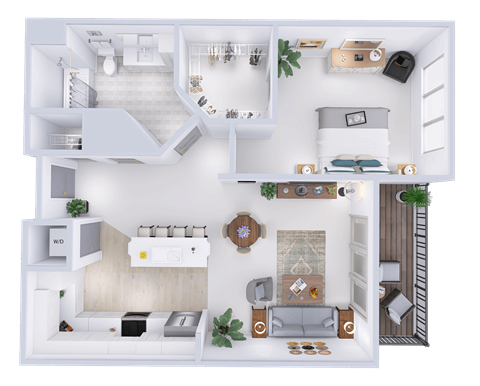 Floor plan for 1 bed, 1 bath, 893 sqft